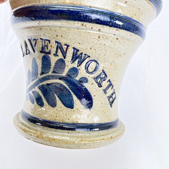 Vintage Fort Leavenworth Pot Stoneware Hand Thrown Pottery Grey Blue Crock - Picture 10 of 13